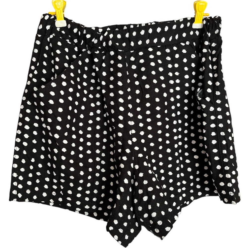 Hester and Orchard Linen Blend Women’s Shorts Black with White Polka Dots Size M